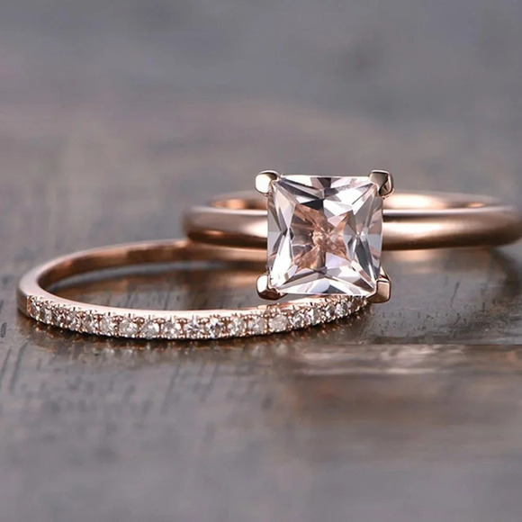 🍁 Engagement and Wedding Rose Gold Ring Set for Women, VIP078 - Picture 1 of 6